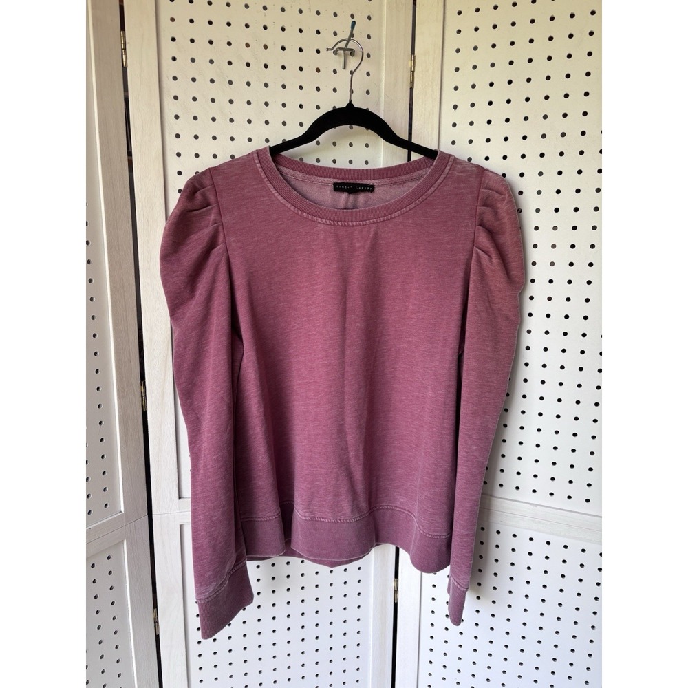 Jane and Delancey Puff Shoulder Pullover Sweatshirt Pink Women's Lg Cotton Poly